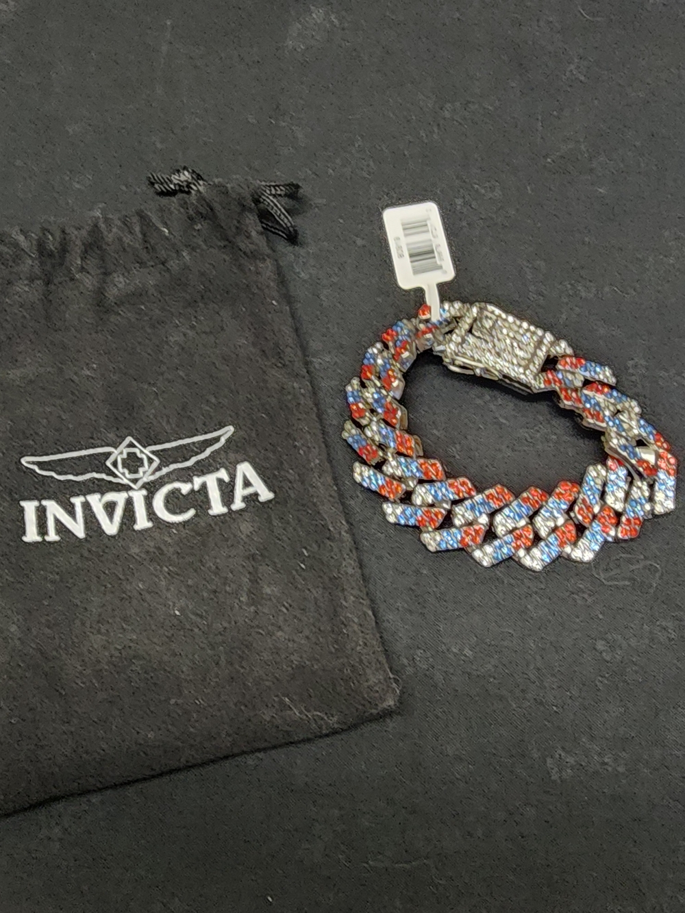 Invicta Women's Red & Blue Crystal Pave Cuban Link Bracelet With Dust Bag